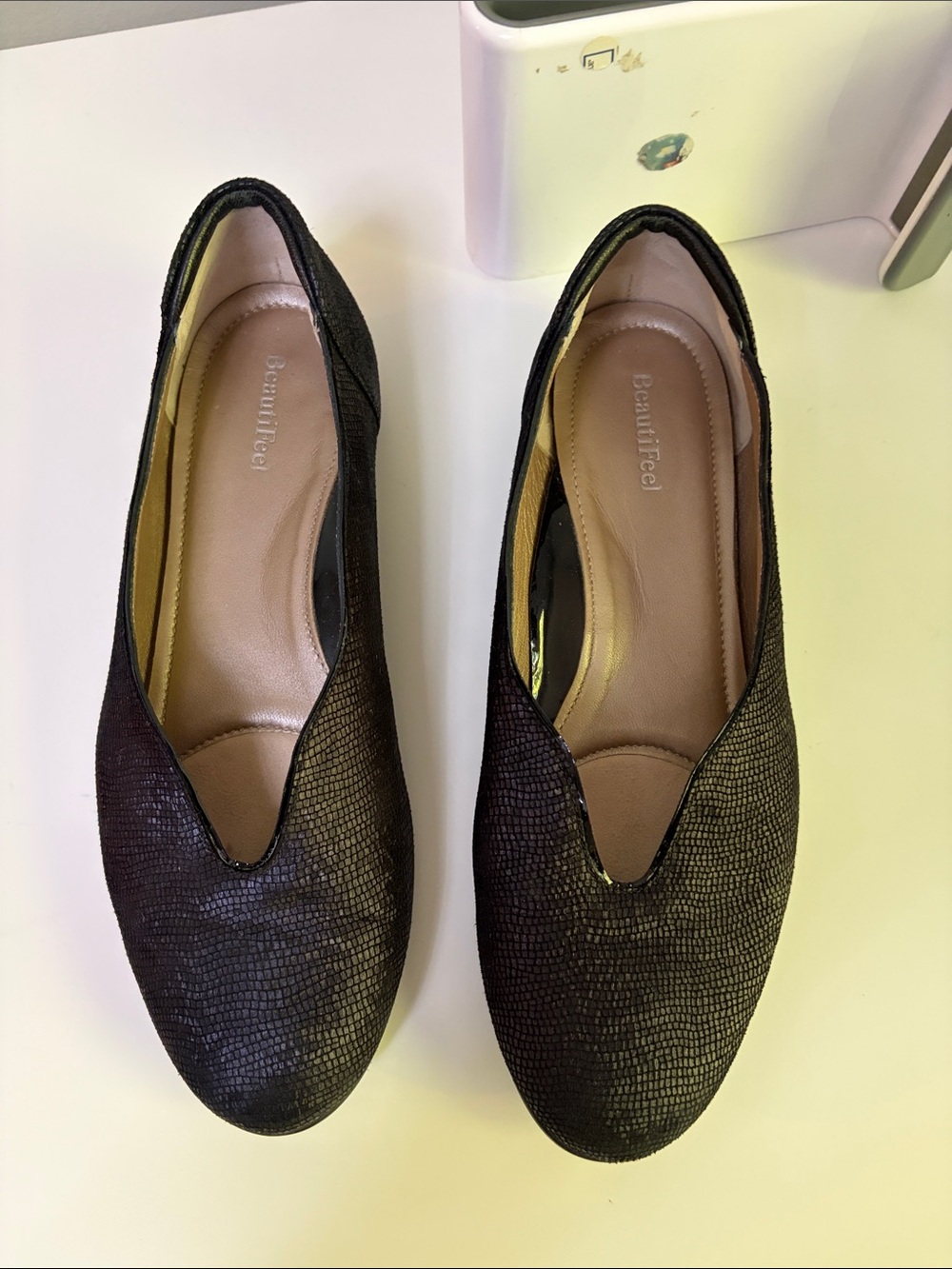 BeautiFeel Jolie Black Leather Slip On Flats Loafers comfort Shoes Size 37/US6.5